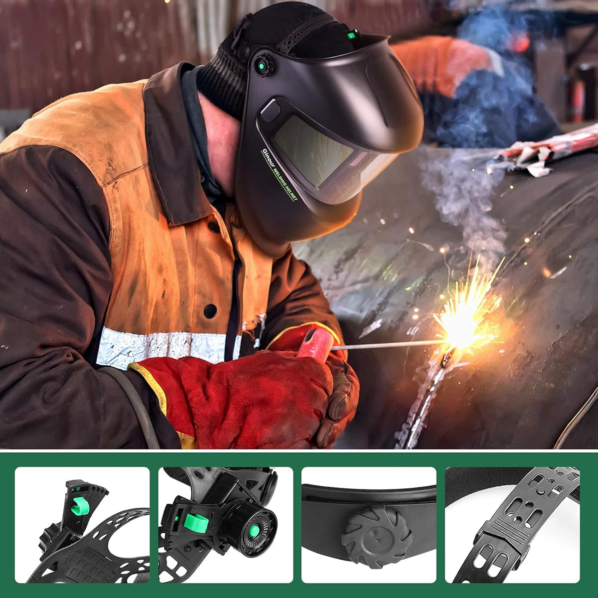 Welding Helmet Solar Auto Darkening 4 Arc Sensors Shade 3/5-9/9-13 Pack of 2 E169763