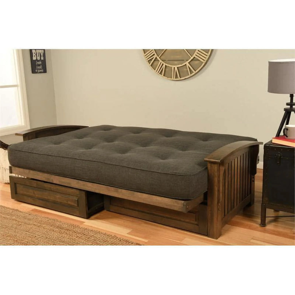 Queen Size Rustic Walnut Wood Storage Futon Frame W560679