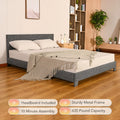Queen Bed Frame with Headboard, Wood Slats, Gray M10166
