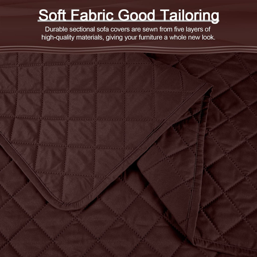 Large/Chocolate Waterproof L Shaped Sofa Covers 3pcs U6791