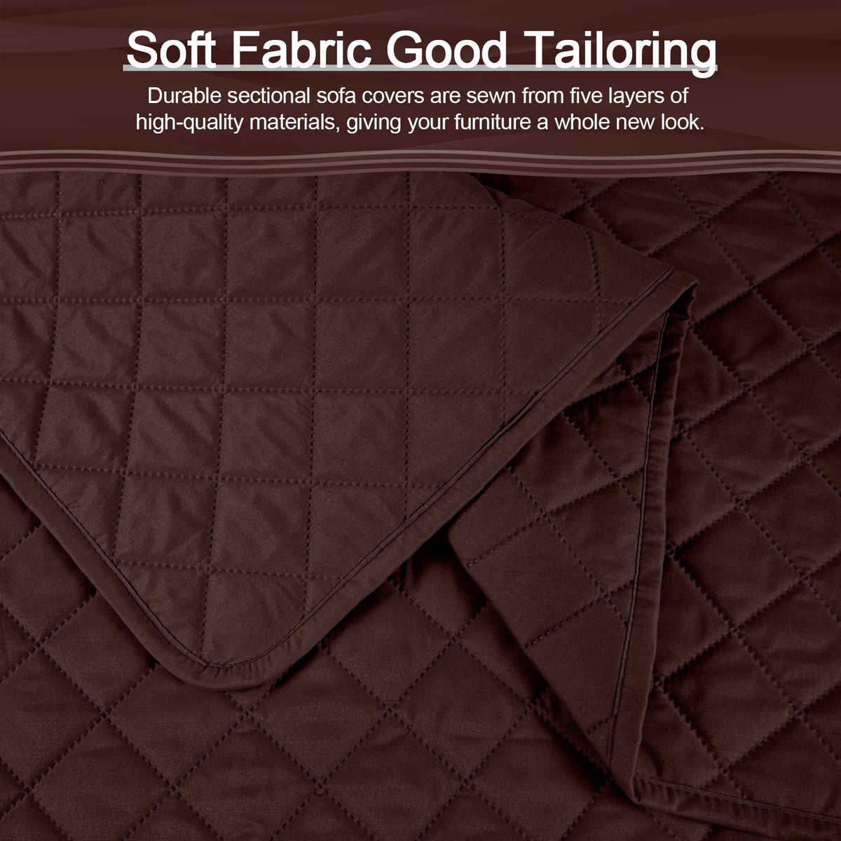 Large/Chocolate Waterproof L Shaped Sofa Covers 3pcs U6791