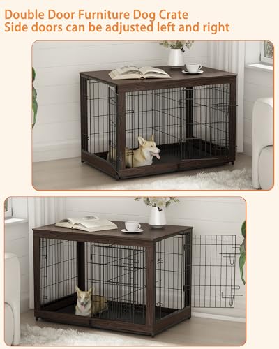 White Wooden Dog Crate End Table with Divider Panel J517