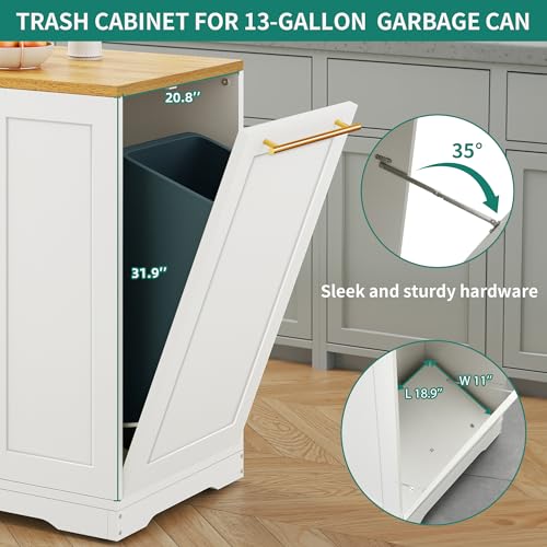 White Oak Rolling Kitchen Island with Trash Can Storage G26977