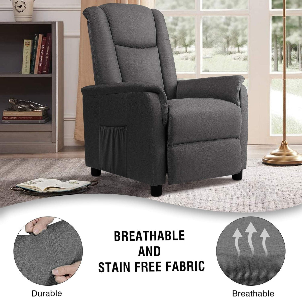 Fabric Recliner Chair with Footrest and Backrest C739788