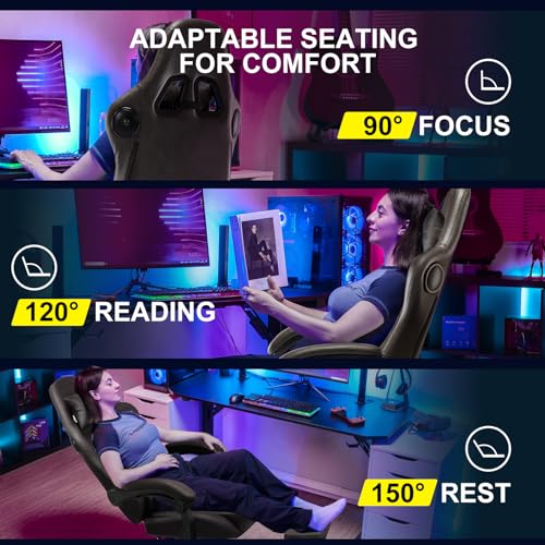 Gaming Chair with Speakers, Footrest, High Back Ergonomic Reclining F5008