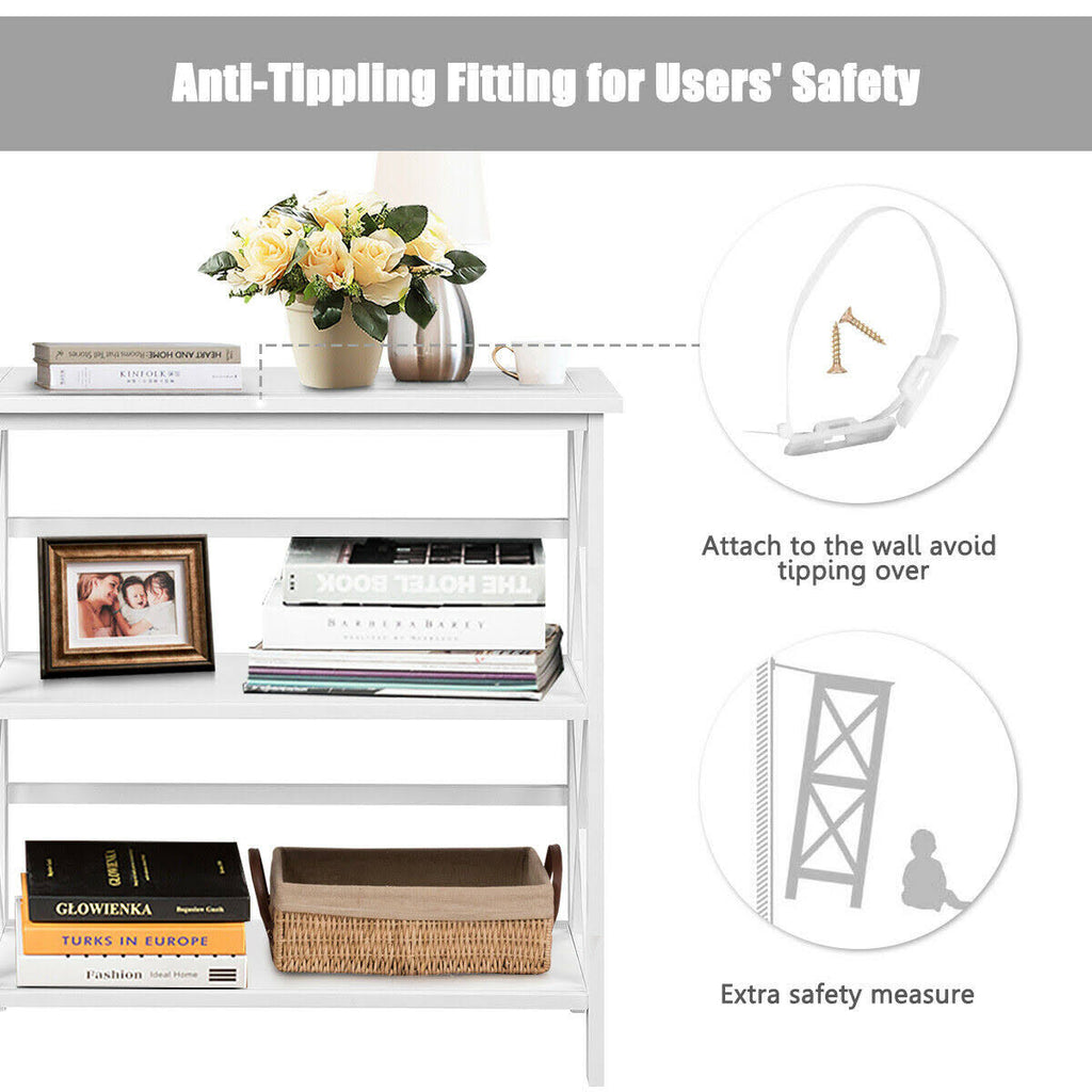 3-Tier White Wooden Open Shelf Bookcase O7471