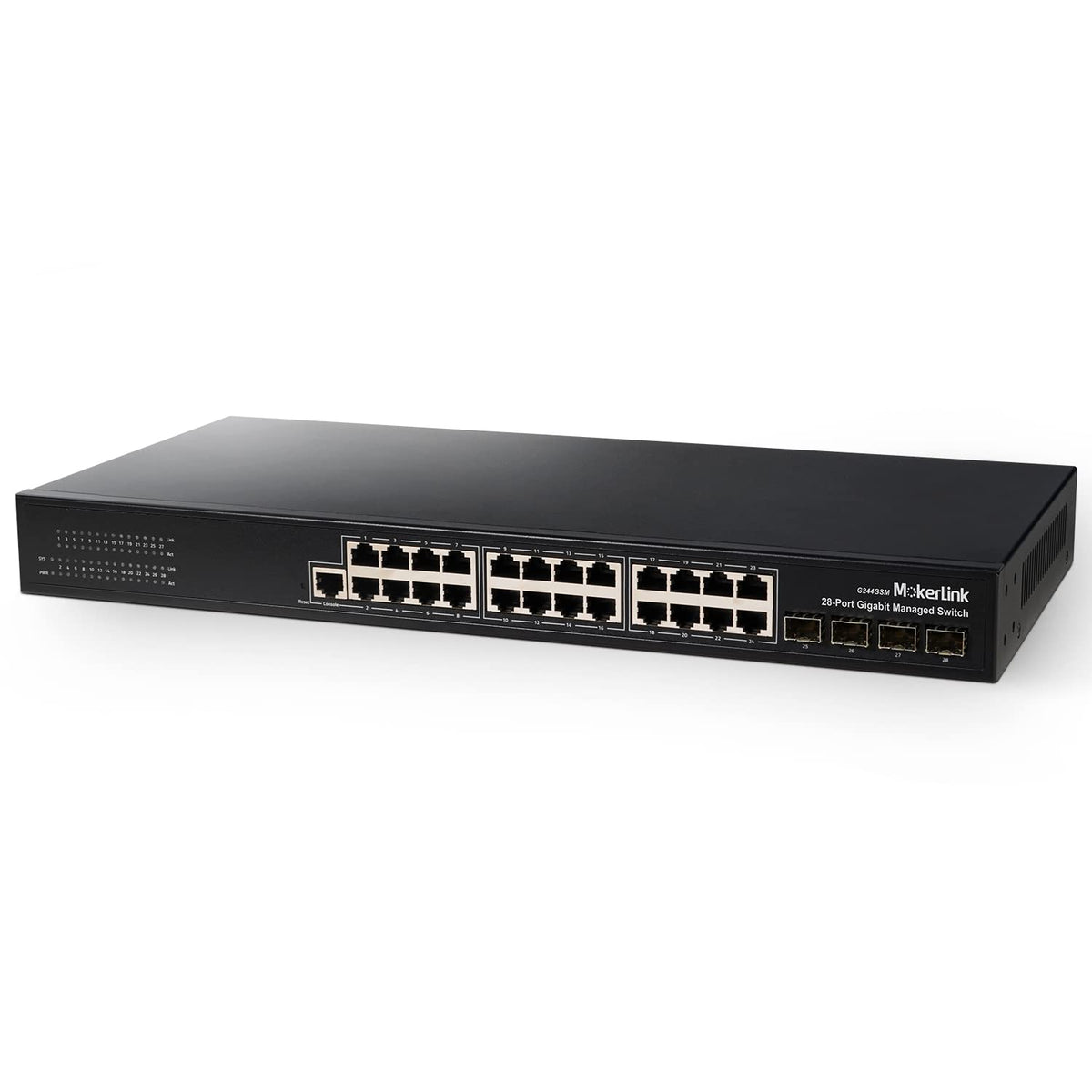 28 Port PoE Gigabit Managed Switch, 24 GE PoE Port, 4 GE Uplink, 4 Combo SFP, 300W, L2+ Smart Managed, Rackmount Fanless E255
