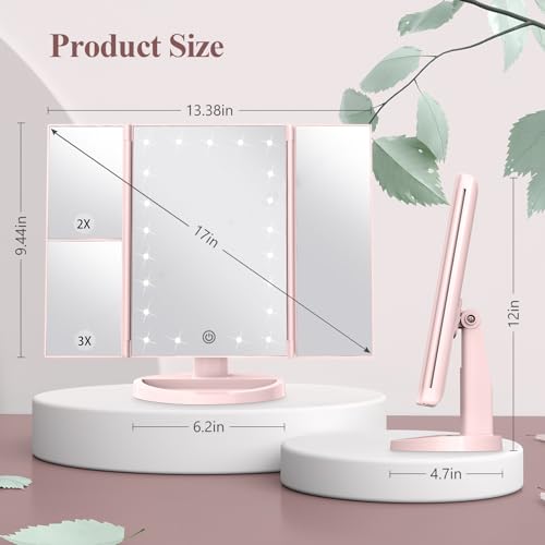 White Lighted Trifold Makeup Mirror with 10X Magnification Y935