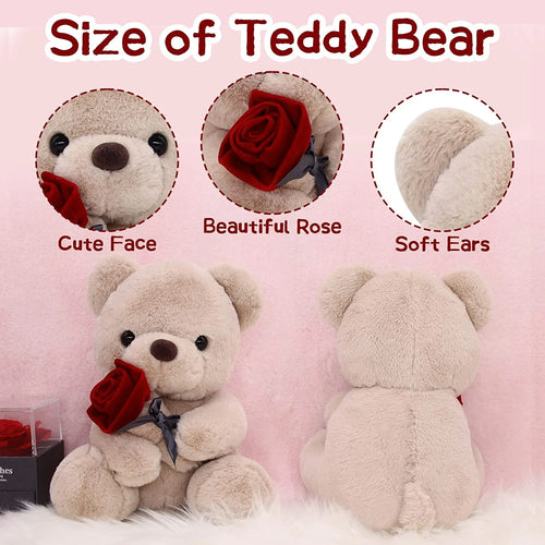 10 Inch Teddy Bear Plush Stuffed Animal with Rose V739