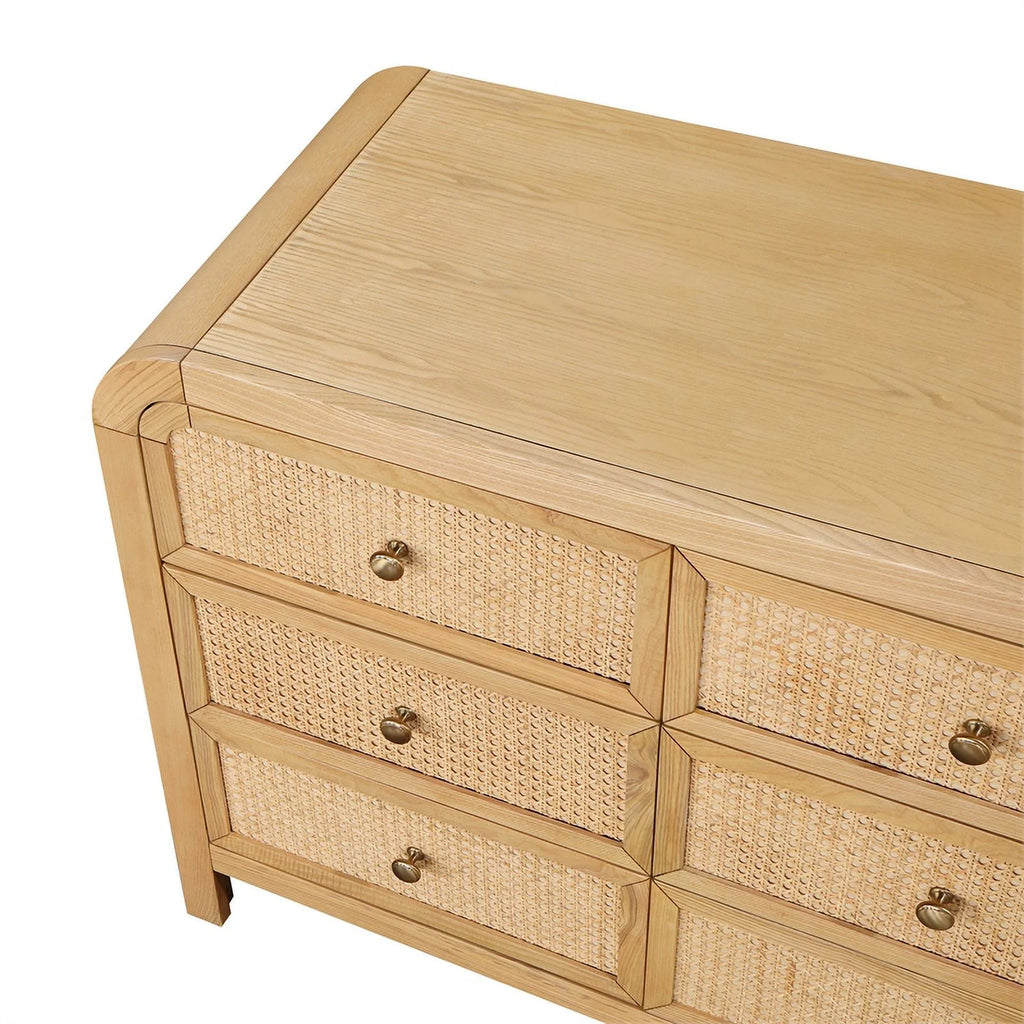 Brown 9-Drawer Rattan Wood Dresser C9249