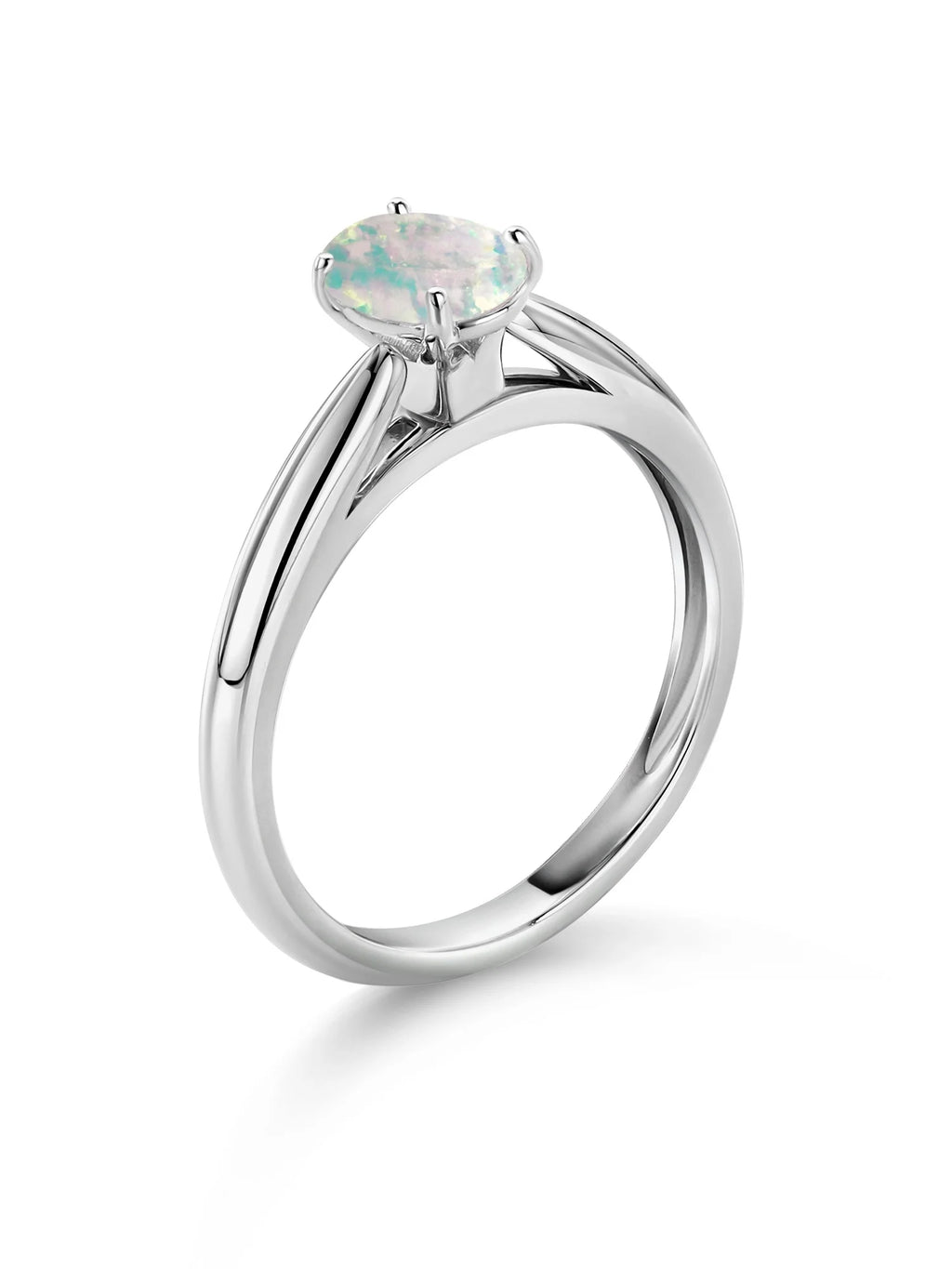 10K White Gold White Simulated Opal Solitaire Engagement Ring T39240