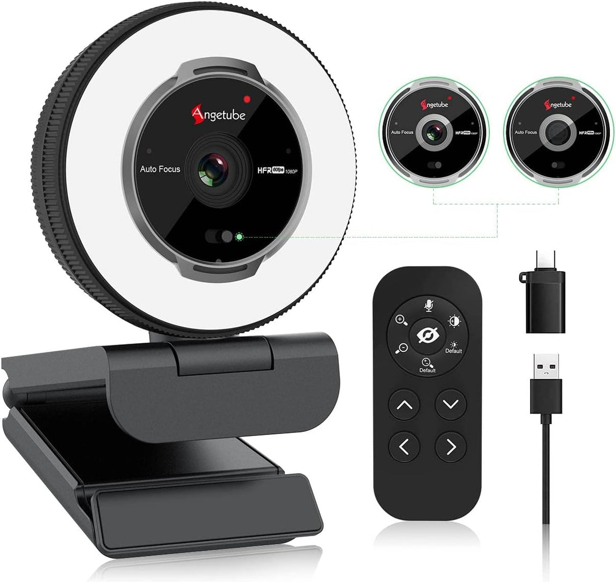 1080P 60FPS USB Webcam with Microphone and Ring Light Y692