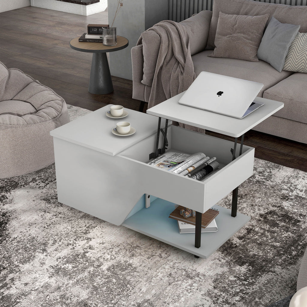 White Lift Top Storage Coffee Table with LED Light T7394