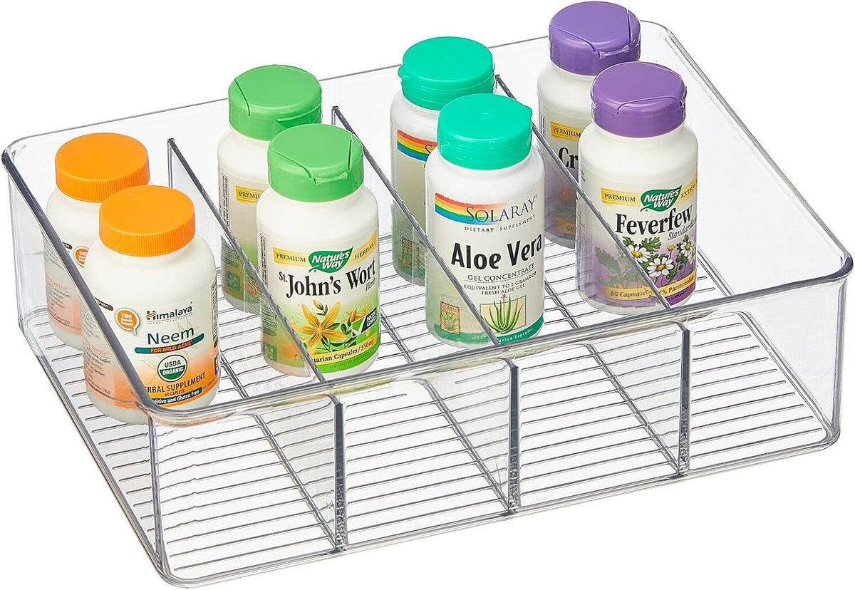 Clear Plastic 4 Divided Sections Storage Bin Box 2 Pack V917836