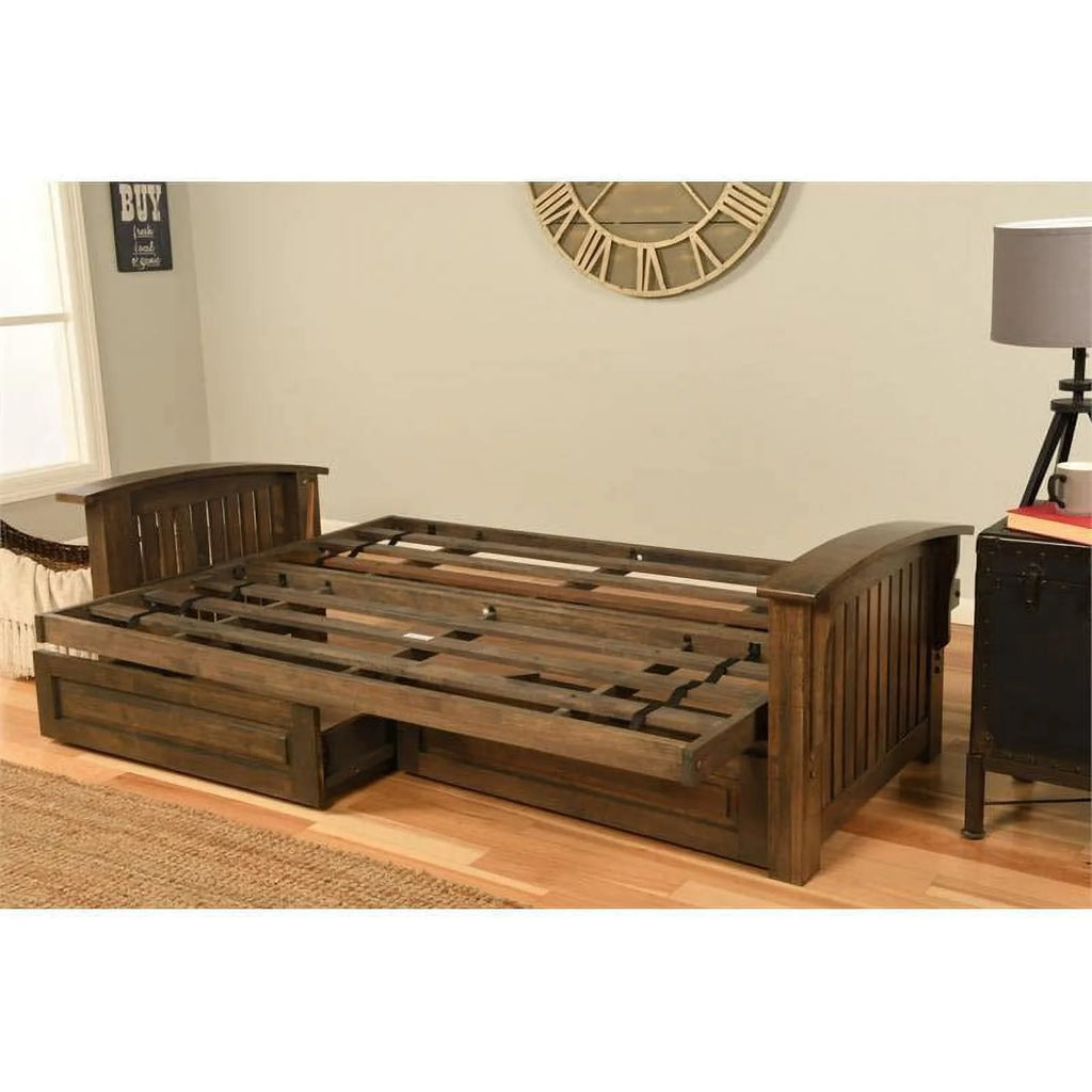 Queen Size Rustic Walnut Wood Storage Futon Frame W560679