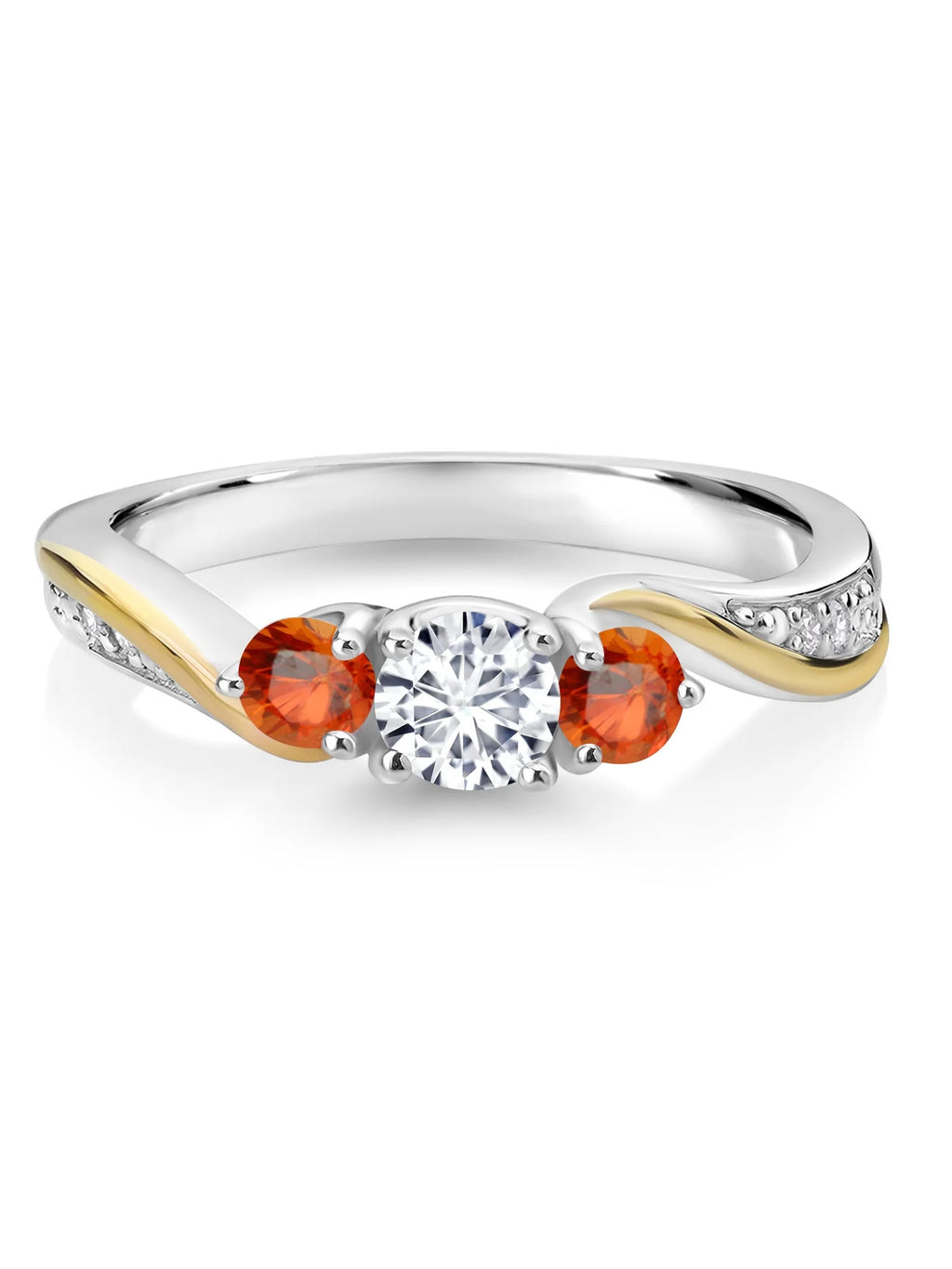 925 Sterling Silver 10K Yellow Gold White Lab Grown Diamond 3 Stone Engagement Ring O326731