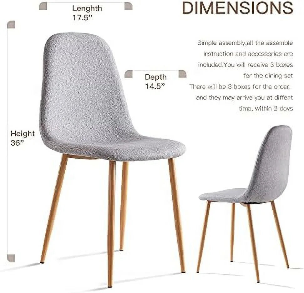 5 Pieces Round Glass Dining Table Set with Fabric Chairs T2169