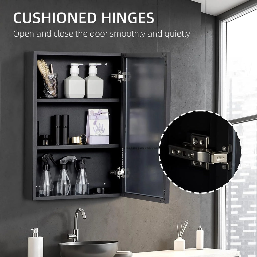 Black Stainless Steel Wall-Mounted Medicine Cabinet with Mirror O78137