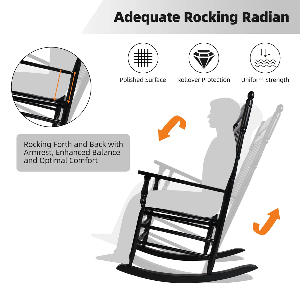 Set of 2 Oversized Black Wood Outdoor Rocking Chairs N35953