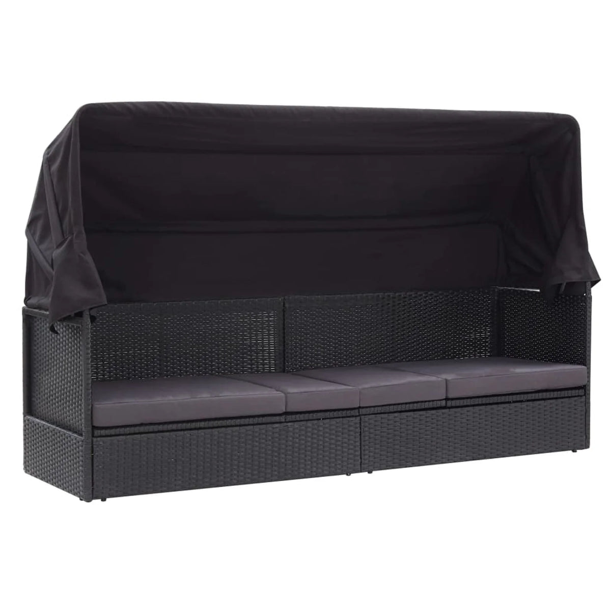 Black Poly Rattan Sun Lounger with Canopy and Cushion N81493
