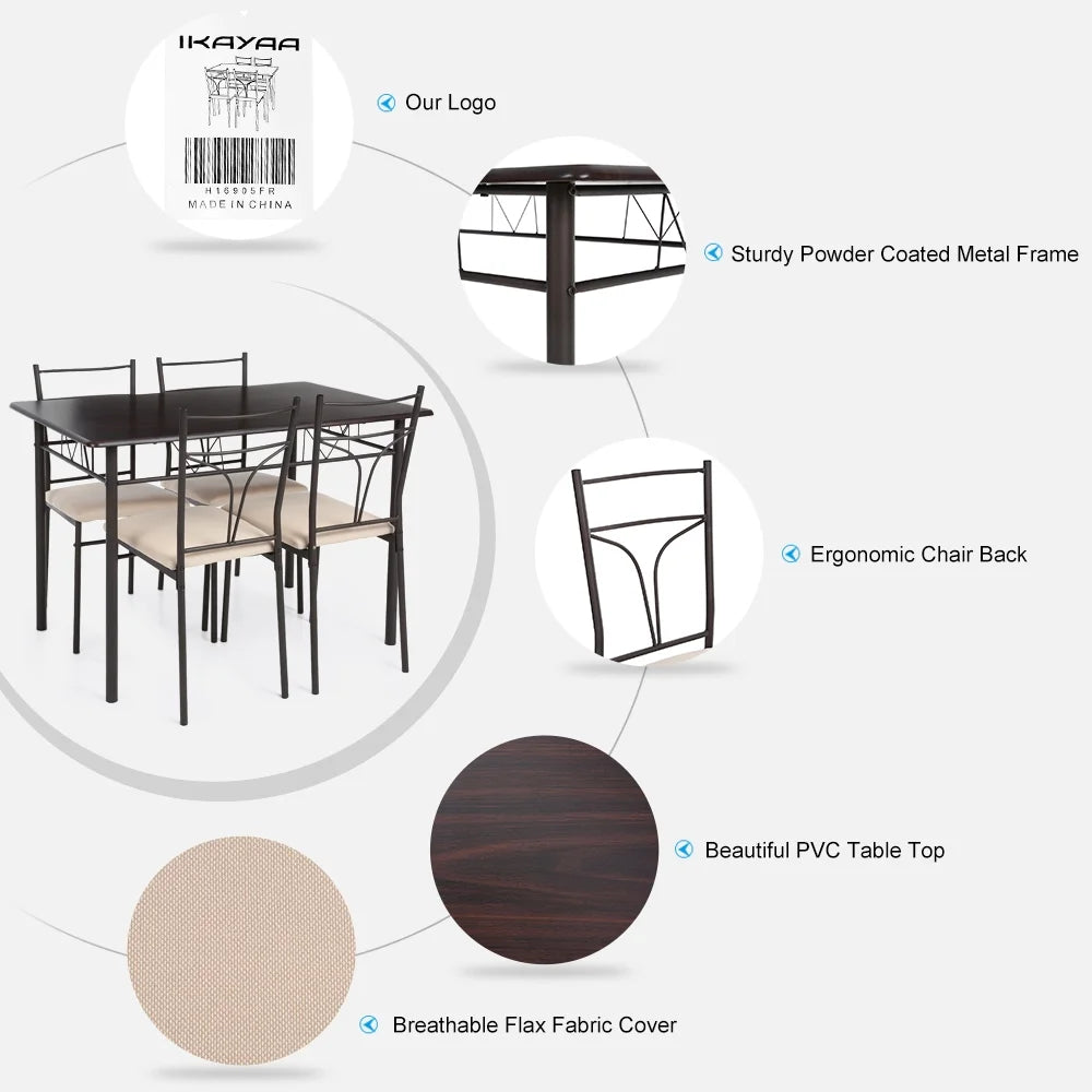 Black Metal Dining Table Chairs Set N655