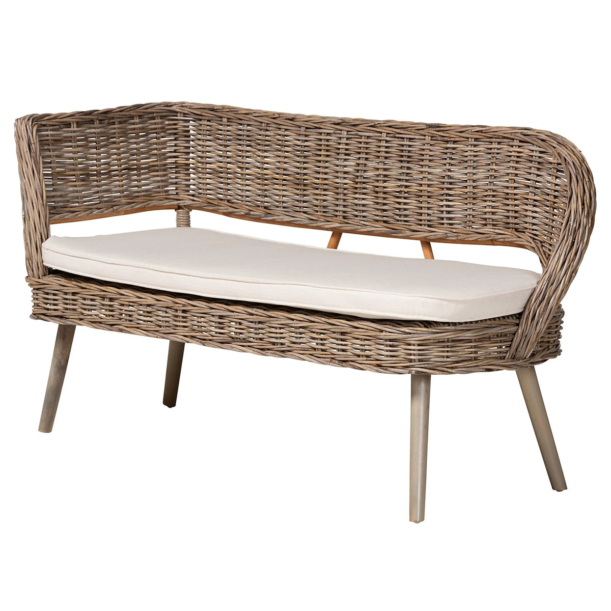 Greywashed Rattan Dining Nook Banquette Set H1292