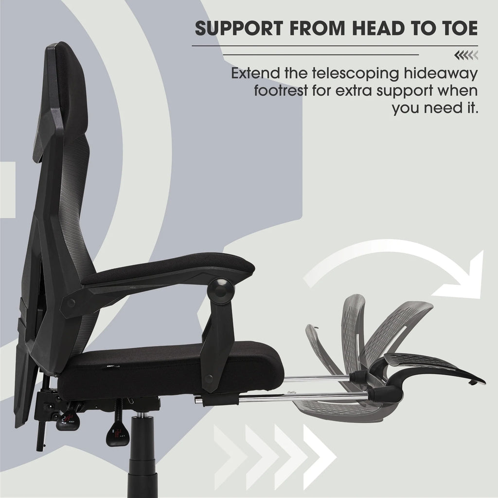 Black Fabric Gaming Office Chair with Extendable Leg Rest Q46634