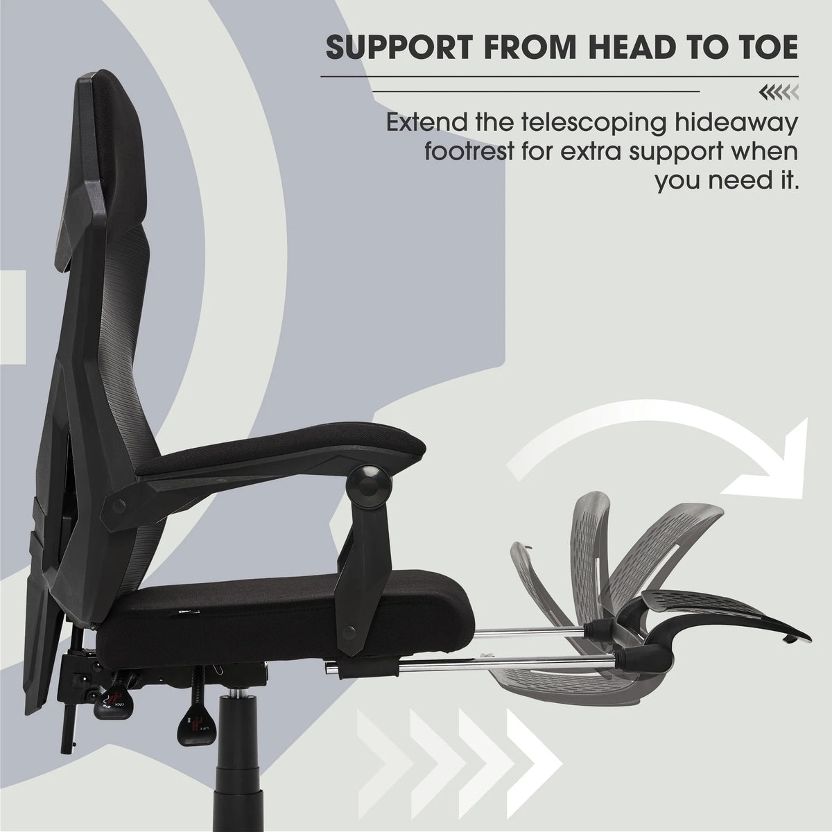 Black Fabric Gaming Office Chair with Extendable Leg Rest Q46634