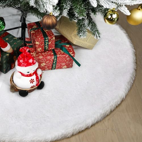 48 Inch White Faux Fur Christmas Tree Skirt T410