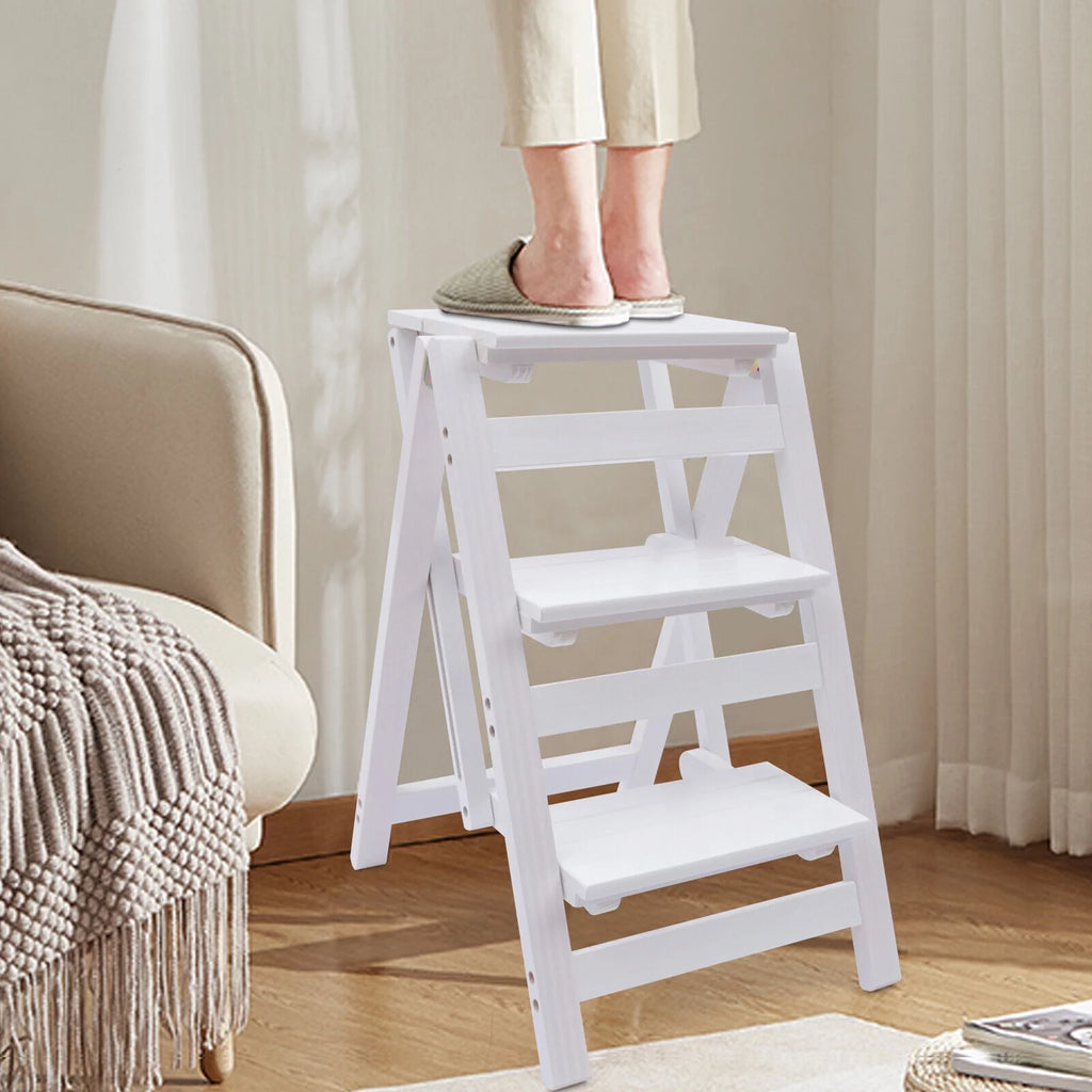 Folding Wooden Step Stool Anti-Slip White G4516
