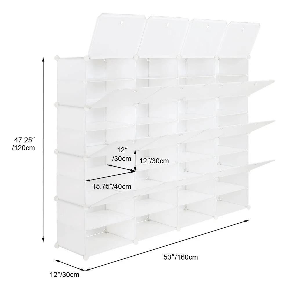 32-Cube 64-Pair 8-Tier White Shoe Storage Cabinet T23476