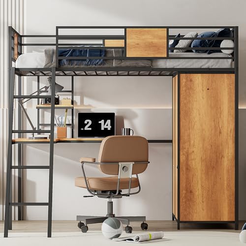 Black Twin Loft Bed with Desk and Storage G177899