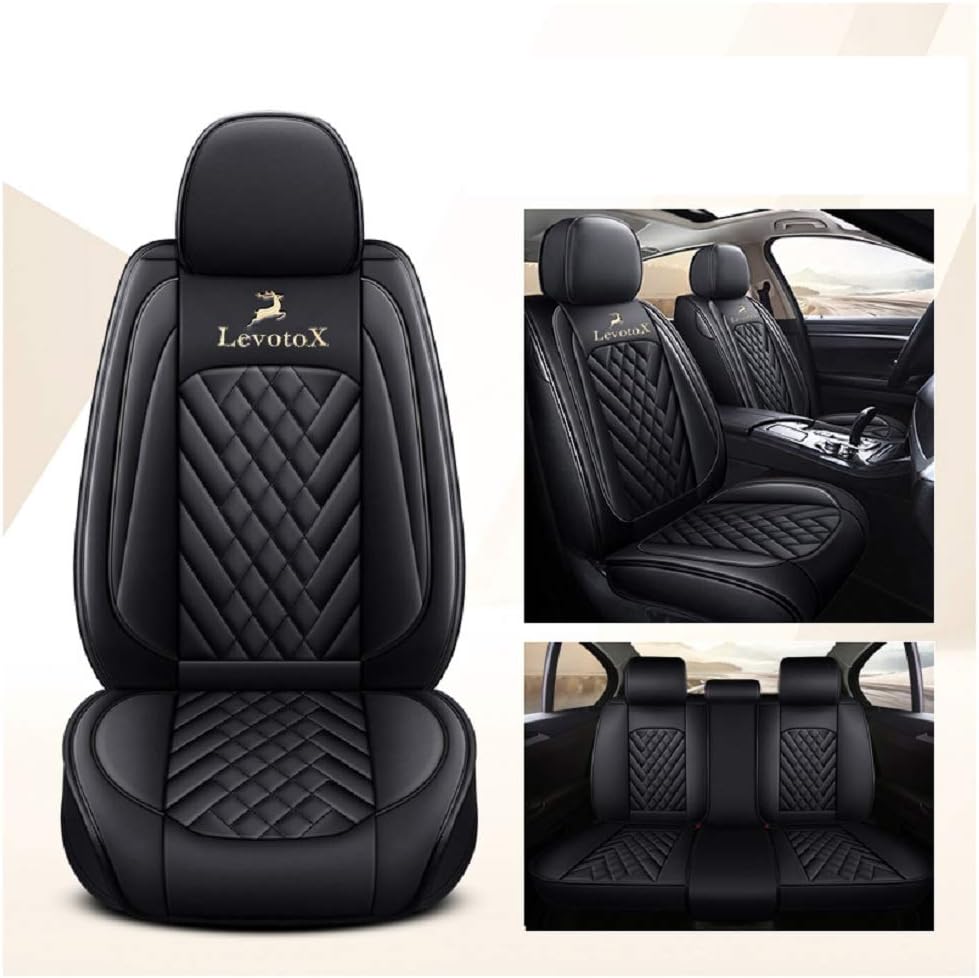 L-Black-Beige Car Seat Covers 5 Seats Full Set B761315