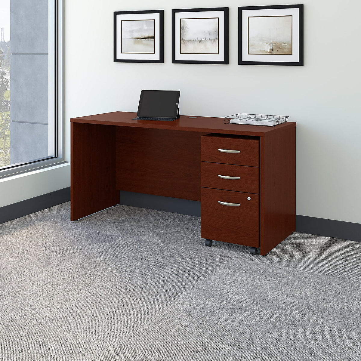 60W x 24D Office Desk with Drawers in Mahogany W124769