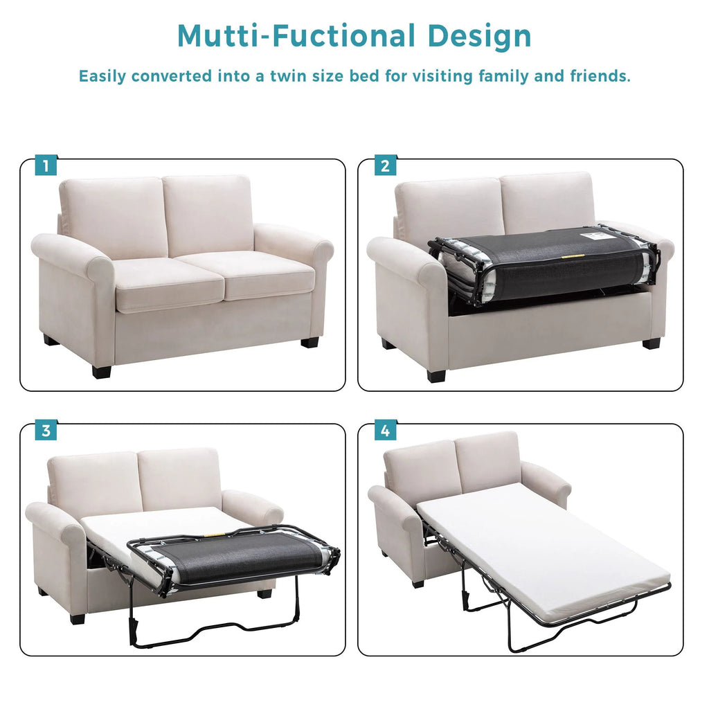 Beige Convertible Sleeper Sofa with Memory Mattress L902413