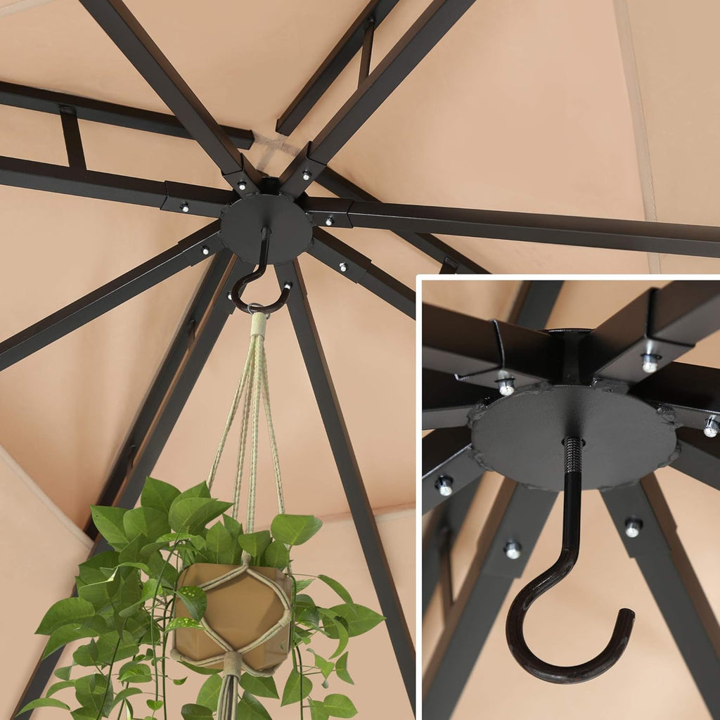 10x10 Outdoor Gazebo with Mosquito Netting Metal Frame Khaki C6646