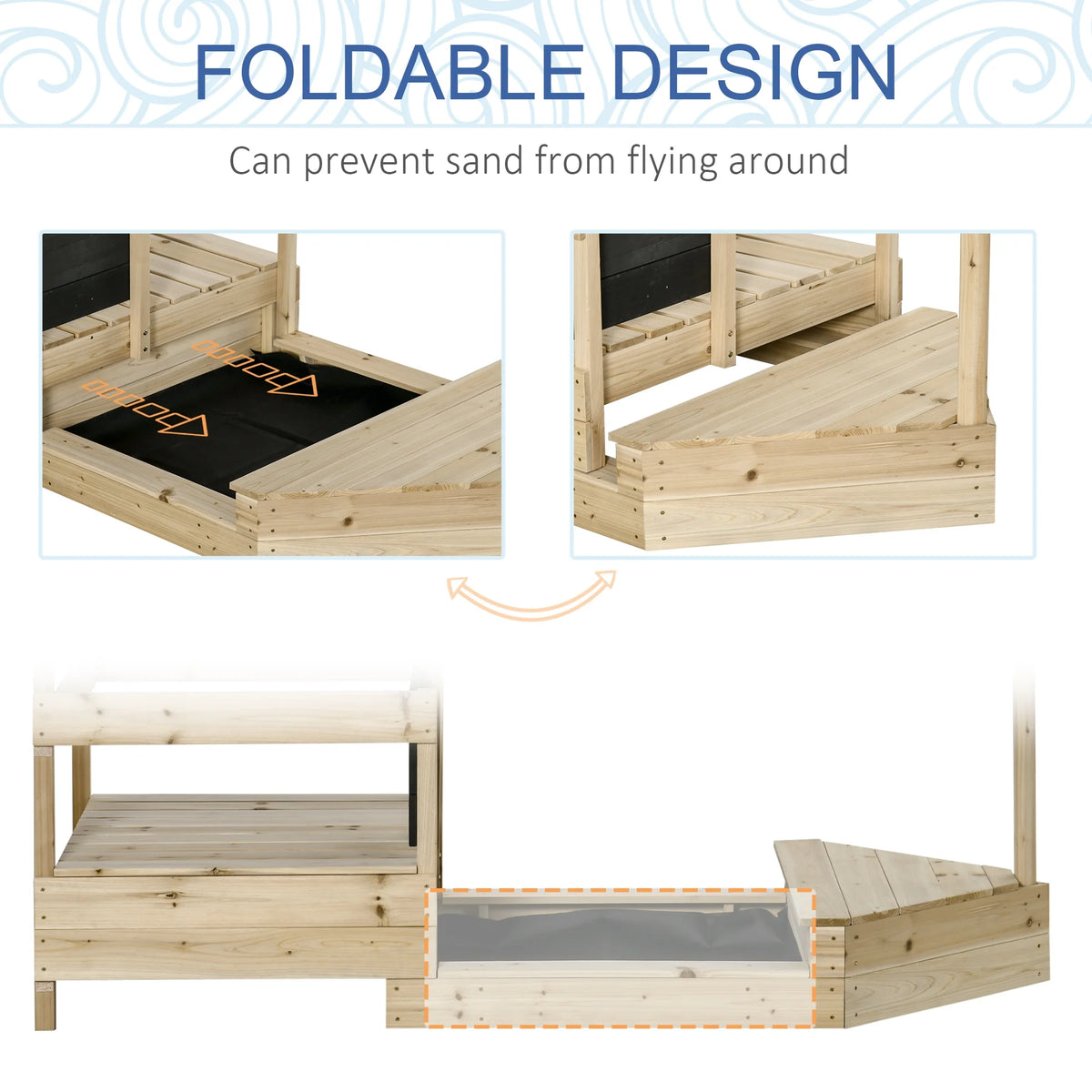Natural Wood Kids Sandbox with Canopy Shade A379