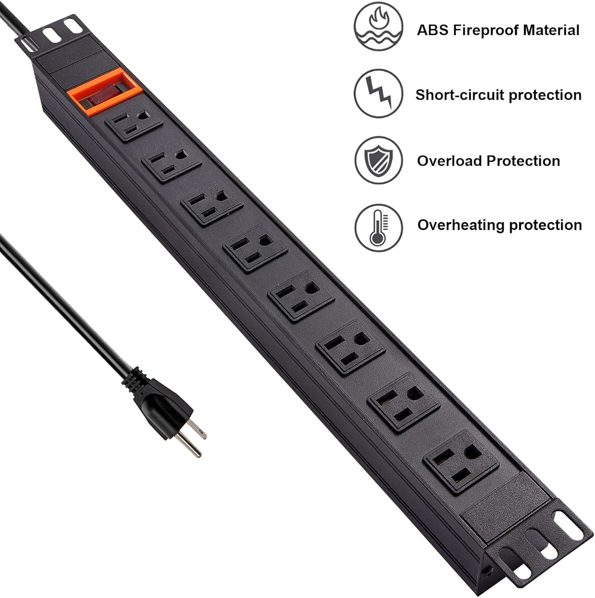 Black 1U Rack Mount PDU, 8 Outlets, 15A/125V, 6ft Cord, Pack of 2 U5769