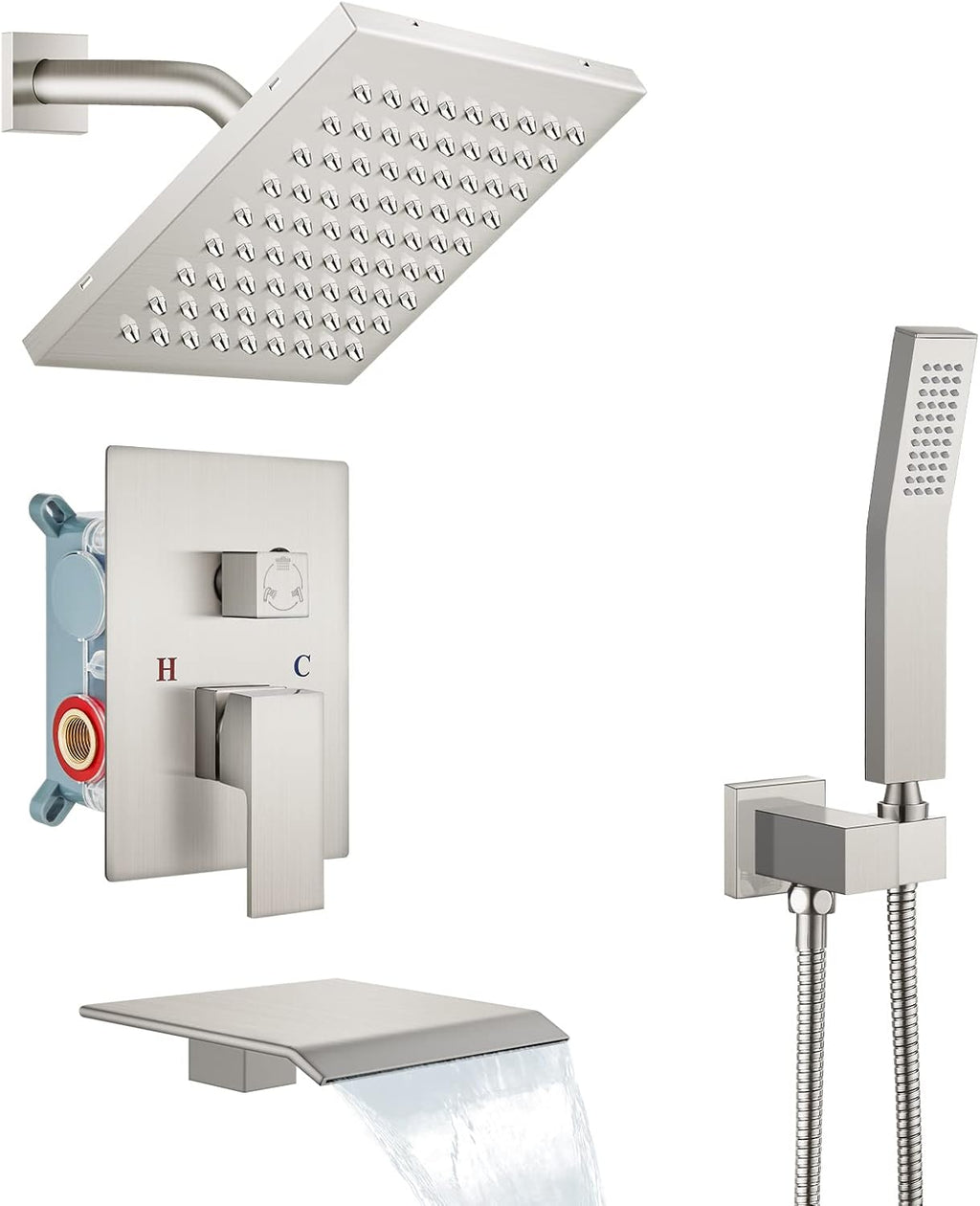 Polish Chrome Rainfall Shower System with Tub Spout and Handheld Sprayer W650