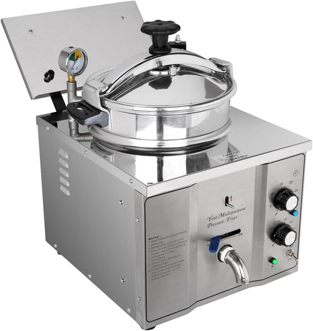 16L Stainless Steel Countertop Pressure Fryer with Timer and Variable Thermostat B363980