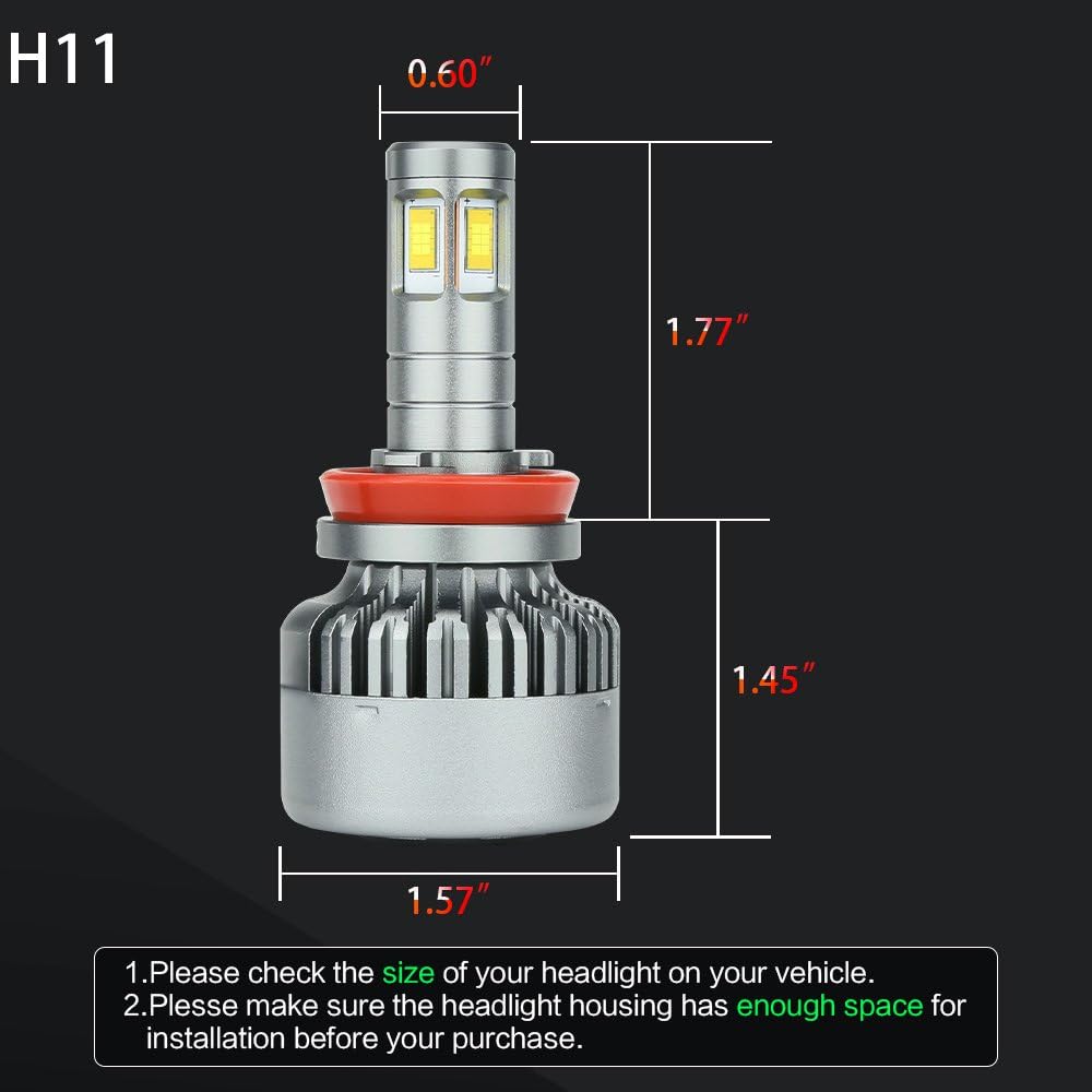 H11 LED Headlight Bulbs 6000K Low Beams Fog Lights Pack of 2 P129600