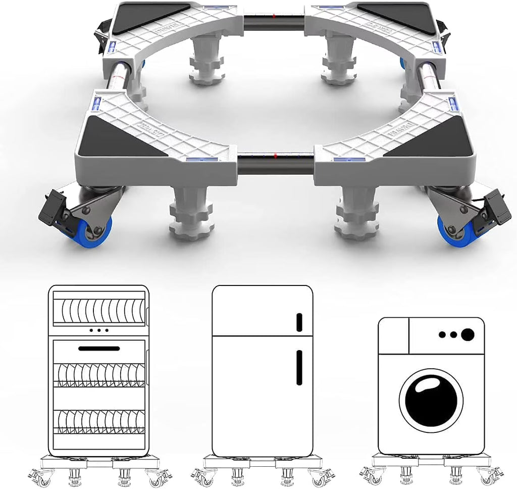 Adjustable Washing Machine Base with 4 Roller Wheels & 4 Feet Y576