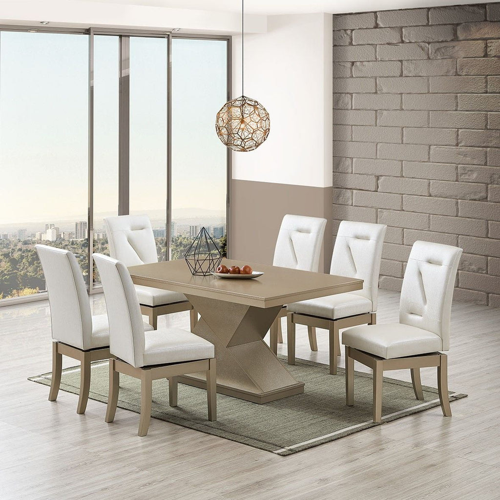 White Vinyl & Gold Wood Swivel Dining Chairs Set of 2 I323873