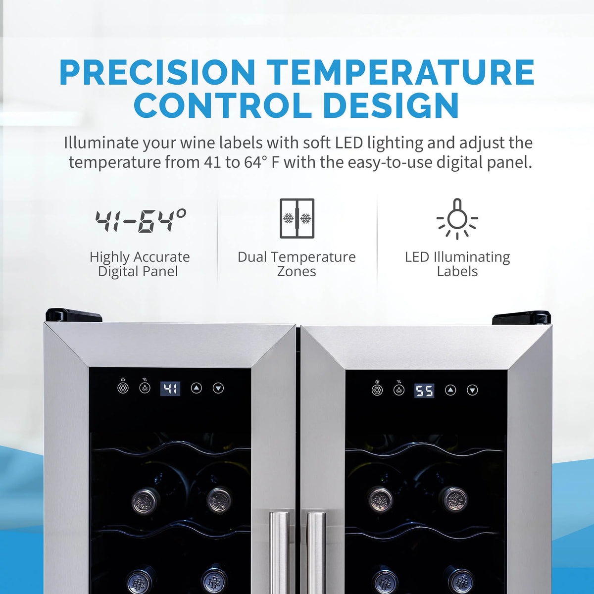 24 Bottle Dual Temperature Zone Wine Cooler Refrigerator Q813