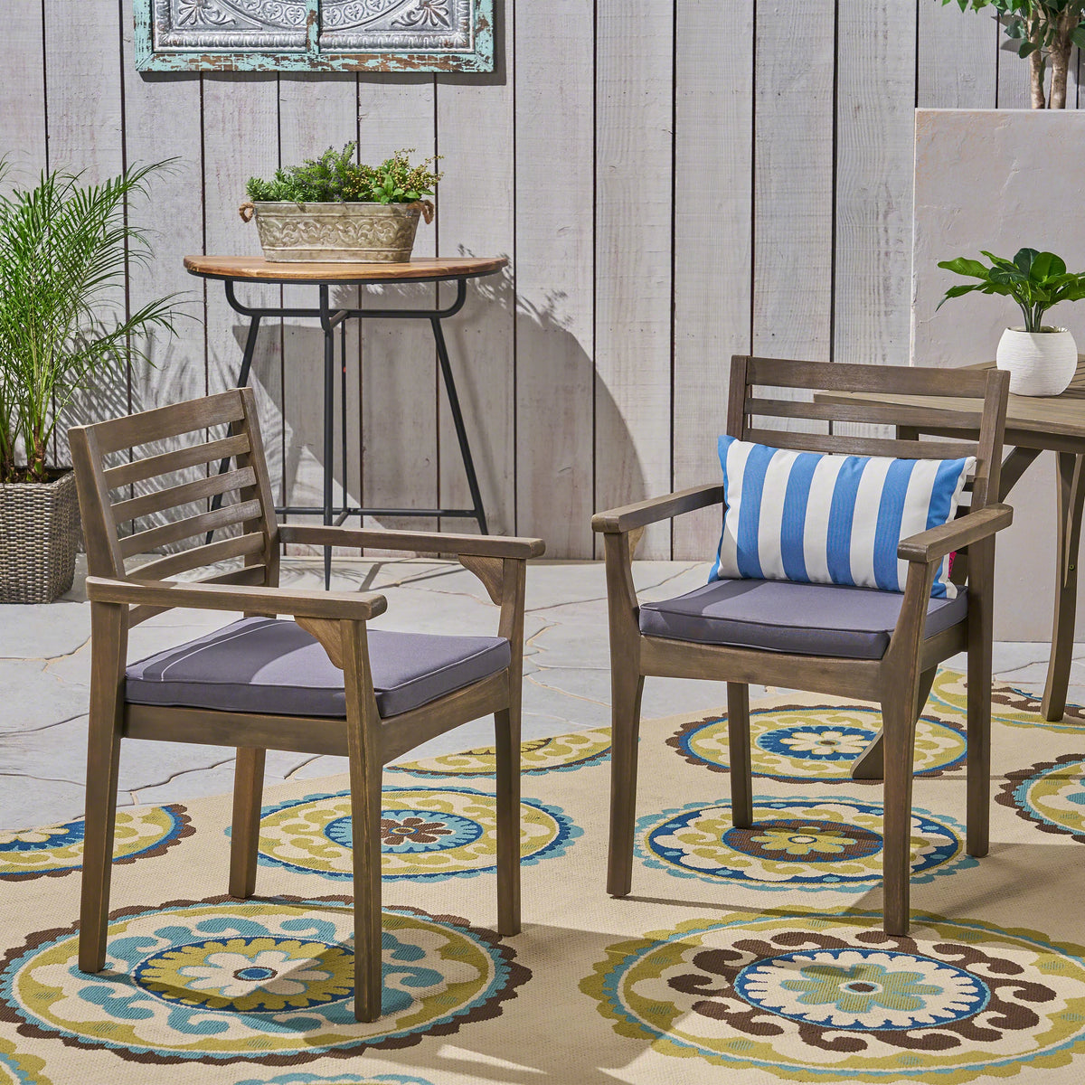 Acacia Wood Outdoor Dining Chairs Set of 2 D971