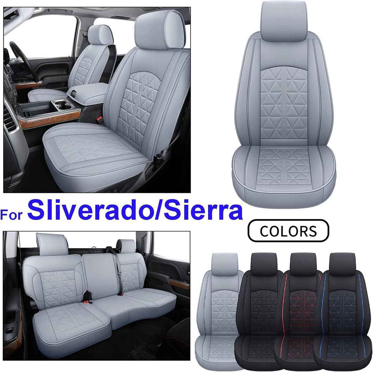 Black&Blue Synthetic Leather Seat Cover Full Set V300