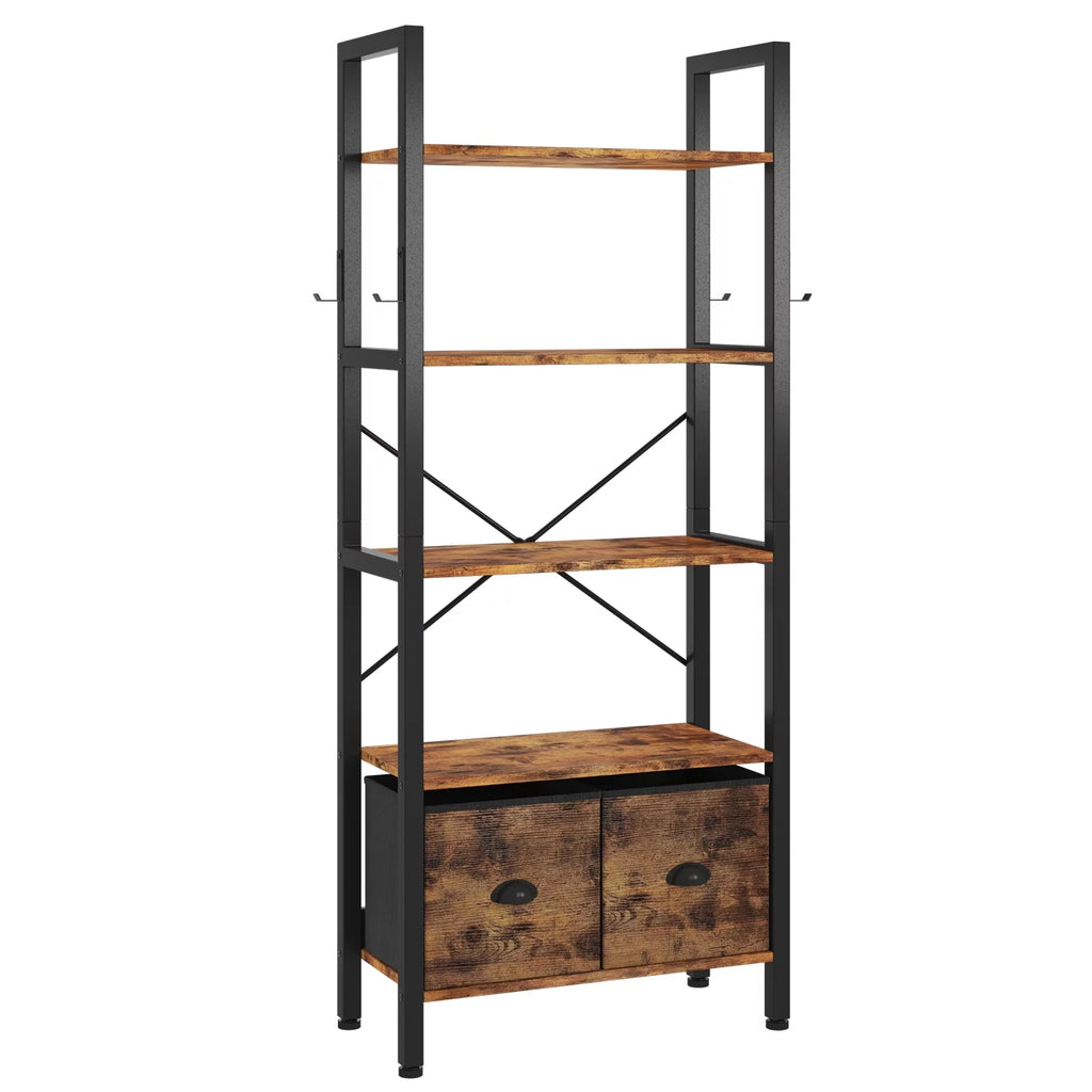 5 Shelf 2 Drawer Rustic Brown Bookcase Y7181