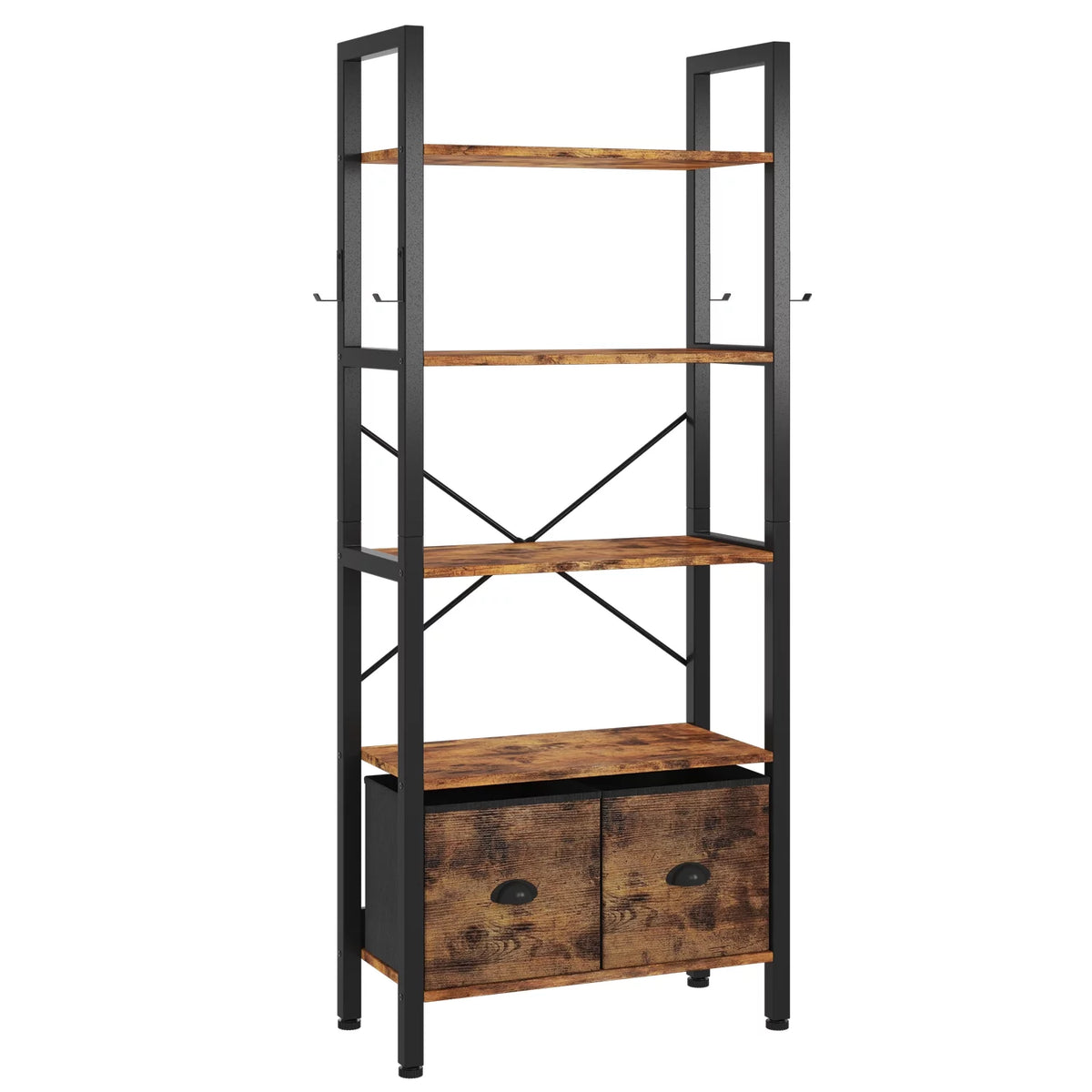 5 Shelf 2 Drawer Rustic Brown Bookcase Y7181