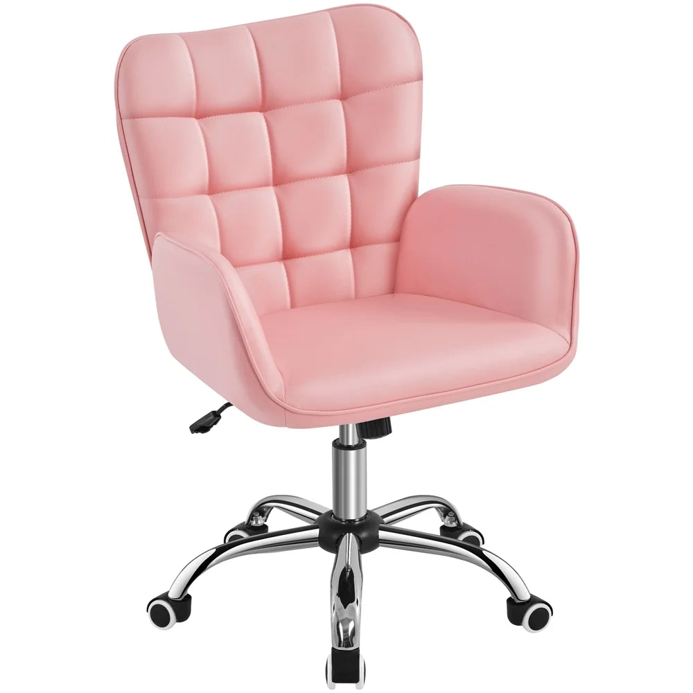 Pink Faux Leather Office Chair with Padded Armrests R6774