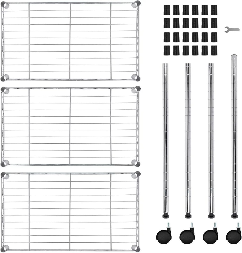 Heavy Duty 3-Shelf Steel Wire Shelving with Wheels P8604